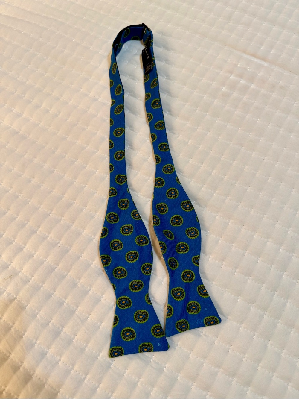 Ted Baker Blue Self-Tie Bow Tie with Green Medallion Pattern